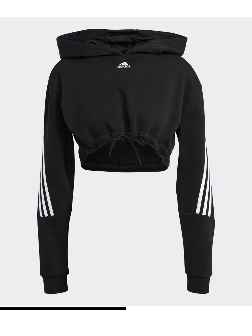 adidas Black Cropped Hoodie with White Sleeve Stripes